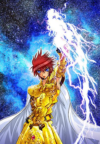 Imagem do cavaleiro Aiolia de leão em uma boa pose de herói
